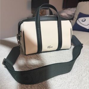 Lacoste Dark Green and Cream Satchel